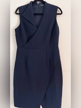Elie Tahari Dark Navy One-Shoulder Wrap Sheath Sleeveless Dress